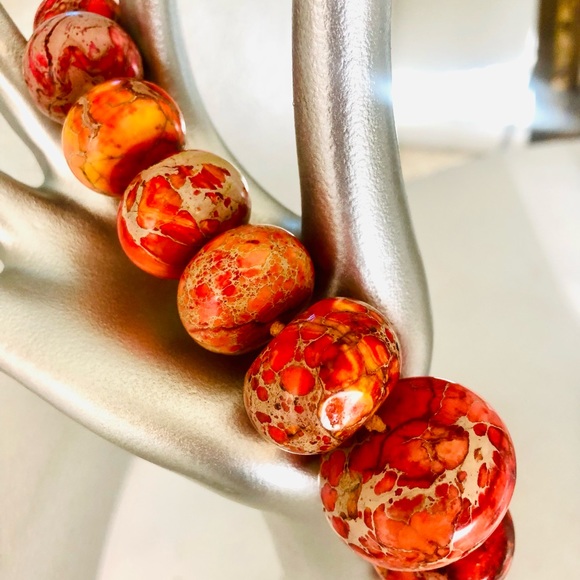 Gorgeous Orange Natural Jasper Stone Necklace NWT - Picture 5 of 17